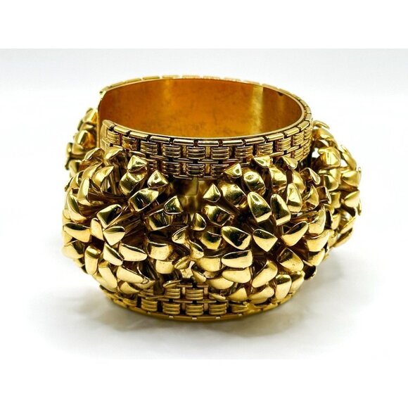 Nicole Romano Ravenea Chunky Cuff Bracelet Goldtone 2” Wide - Picture 3 of 7